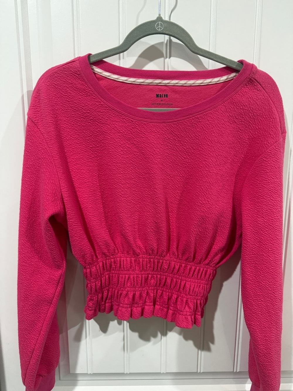 Maeve Hot Pink Smocked-Waist Long Sleeve Top